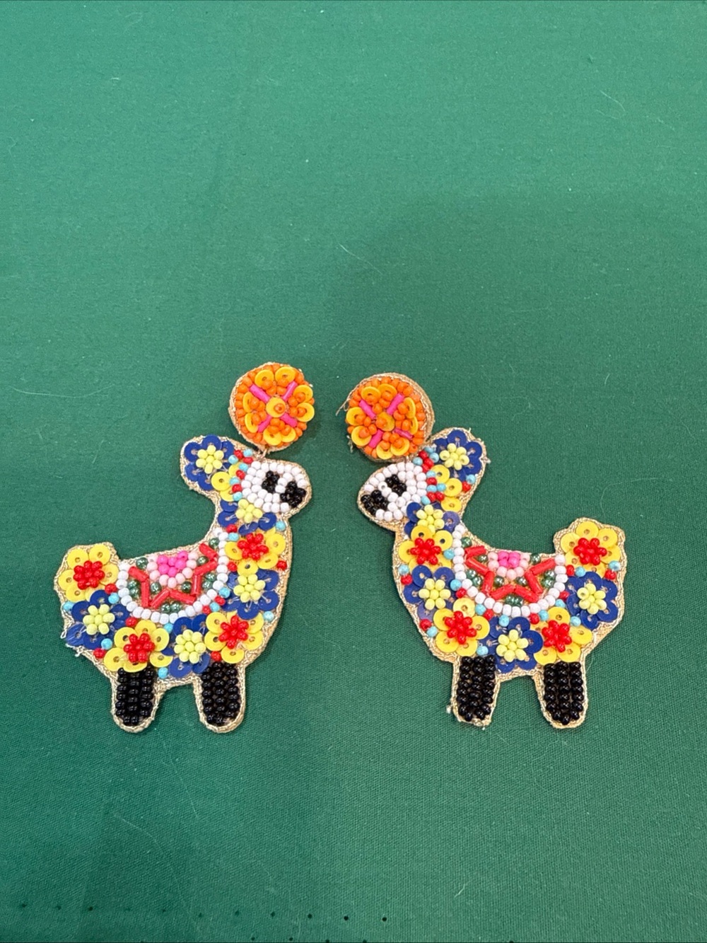 Colorful Beaded Llama Piñata Earrings. 4F